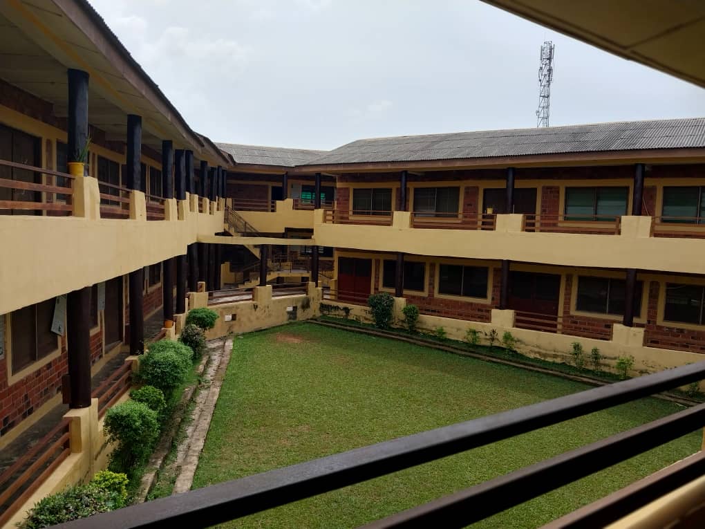 The landscaped inner courtyard between classroom blocks